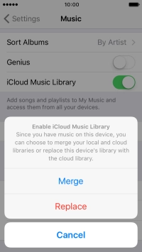 Press Merge to merge the music library on your phone with the iCloud Music Library.