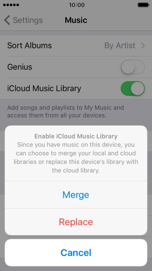 Press Merge to merge the music library on your phone with the iCloud Music Library.