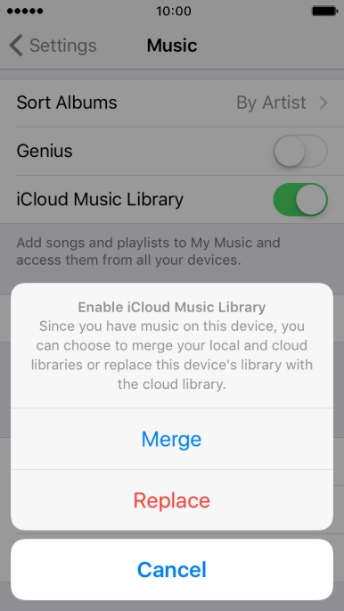 Press Merge to merge the music library on your phone with the iCloud Music Library.