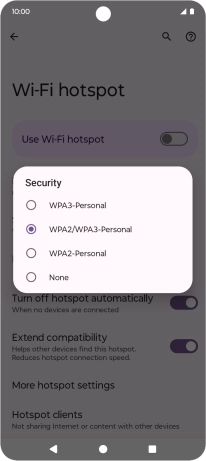 Press WPA3-Personal to password protect your Wi-Fi hotspot.