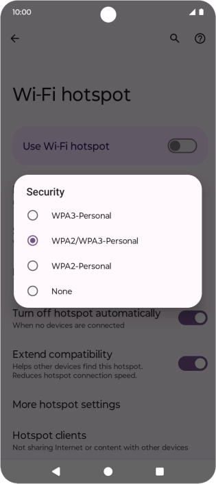 Press WPA3-Personal to password protect your Wi-Fi hotspot.