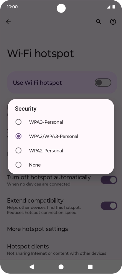 Press WPA3-Personal to password protect your Wi-Fi hotspot.