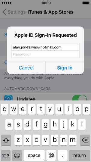 Press Password and key in the password for your Apple ID.