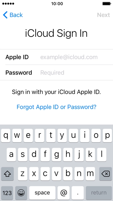 Press example@icloud.com and key in the username for your Apple ID.