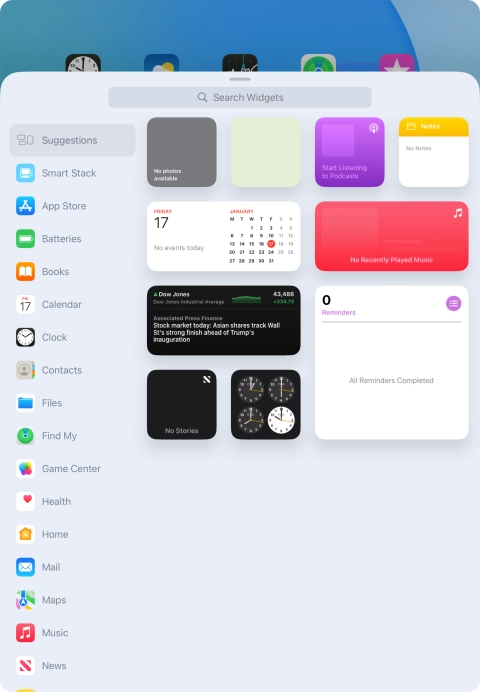 Press the required widget.