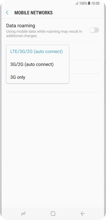 Press the required network mode.