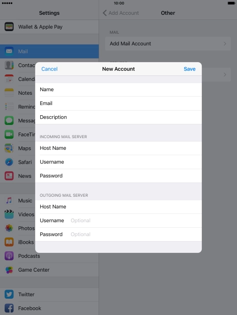 Press Username and key in the username for your email account. Please note that if you're using Vodafone's outgoing server, you have to leave the username and password fields empty.
