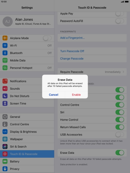 If you turn on the function, press Enable.