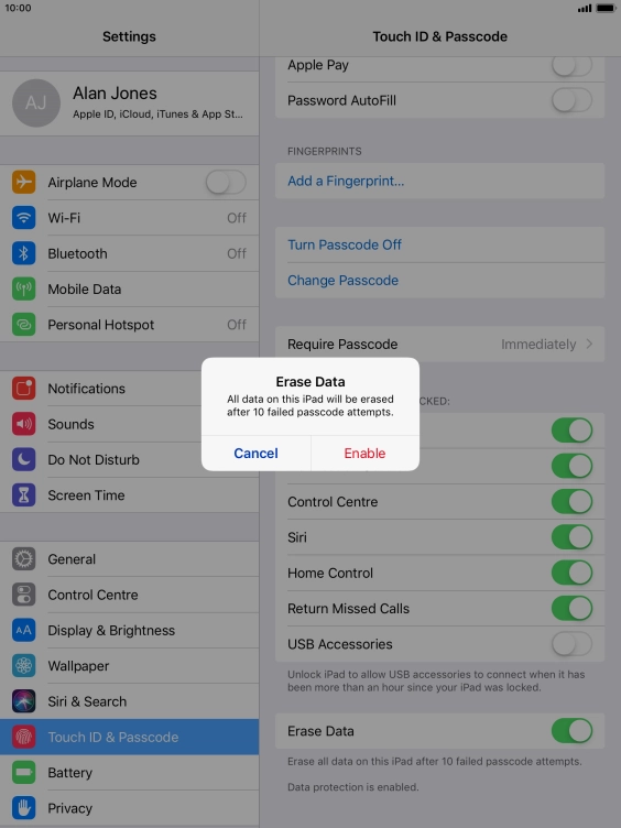 If you turn on the function, press Enable.