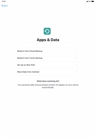 You can restore content from an iCloud backup when your tablet is activated for the first time and after a factory reset. When this screen is displayed, your tablet is ready to restore content from an iCloud backup.