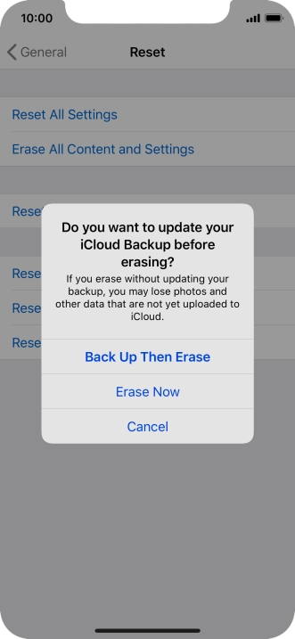 Press the required setting.