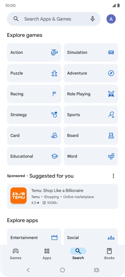 Press the search field.
