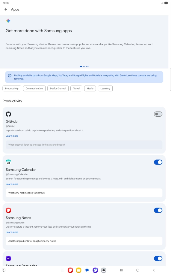 Press the indicator next to the required extension to turn on the function.