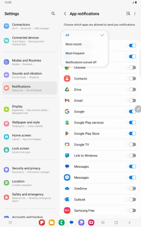 Press the required setting.
