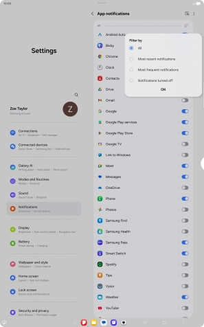 Press the required setting.