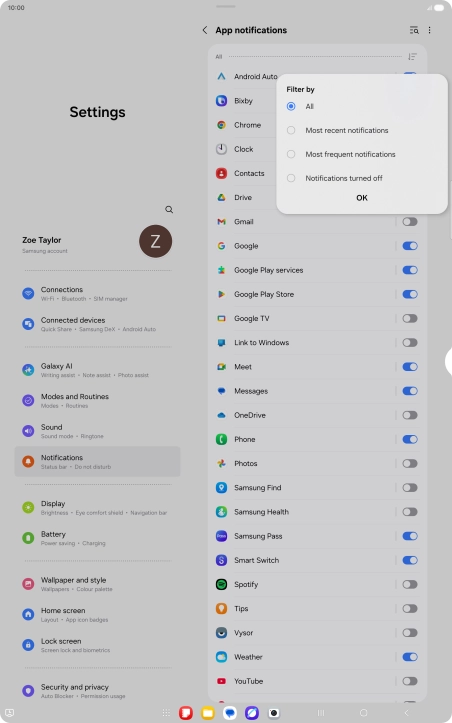 Press the required setting.