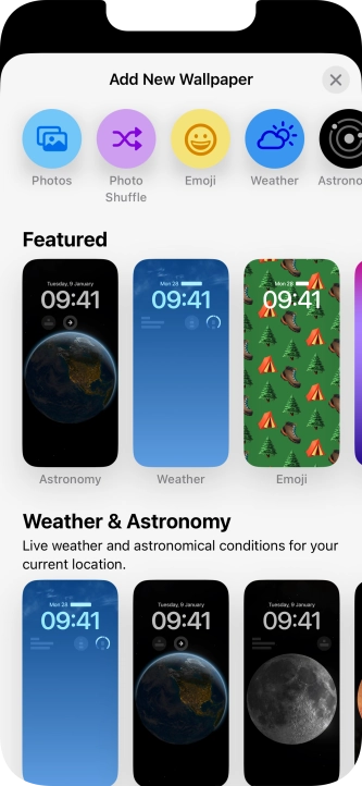 Press the required category and follow the instructions on the screen to select the required background image.