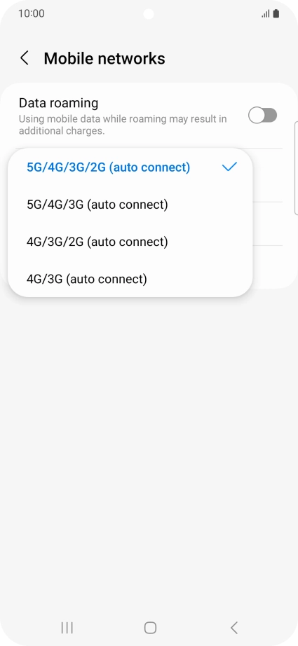 Press the required network mode.