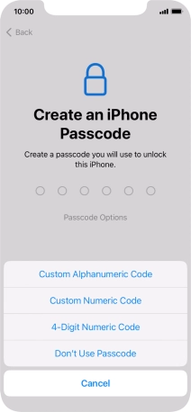 Follow the instructions on the screen to turn on use of phone lock code or press Don't Use Passcode.