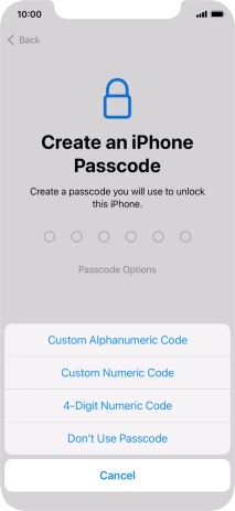Follow the instructions on the screen to turn on use of phone lock code or press Don't Use Passcode.