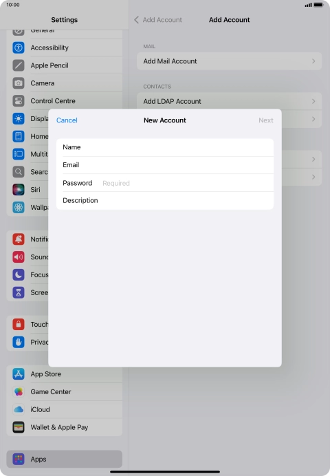Press Password and key in the password for your email account.