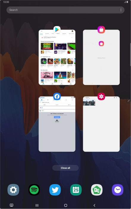 To end one running application, slide your finger upwards on the required application.