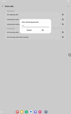 Key in your barring password and press OK. The default barring password is 0000.