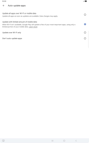 To turn on automatic update of apps using mobile network, press Update all apps over Wi-Fi or mobile data.