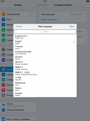 Press Done and follow the instructions on the screen to change to the selected language.
