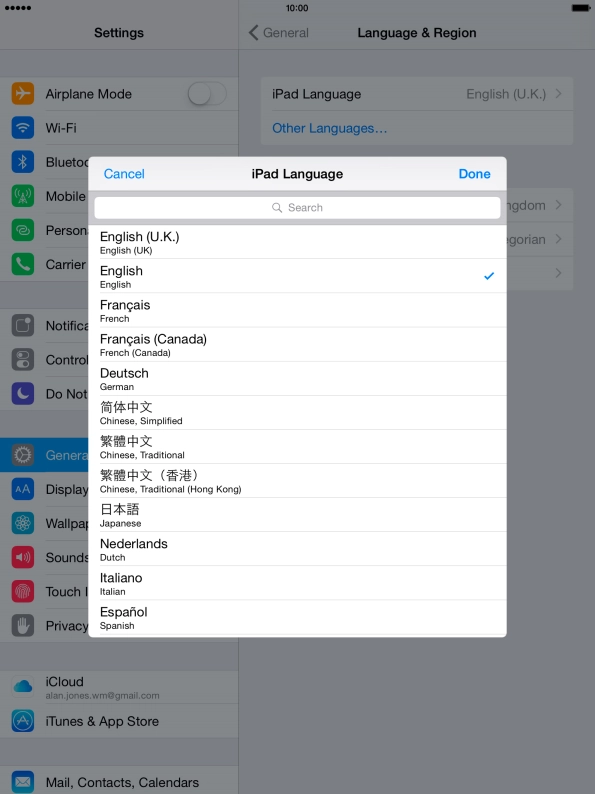 Press Done and follow the instructions on the screen to change to the selected language.