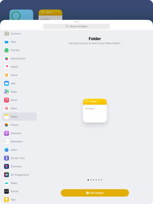 Slide your finger right or left on the screen to select the required widget size.