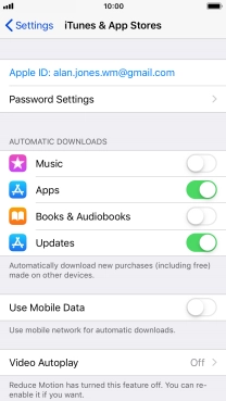 Press the indicator next to the required content type to turn the function on or off.