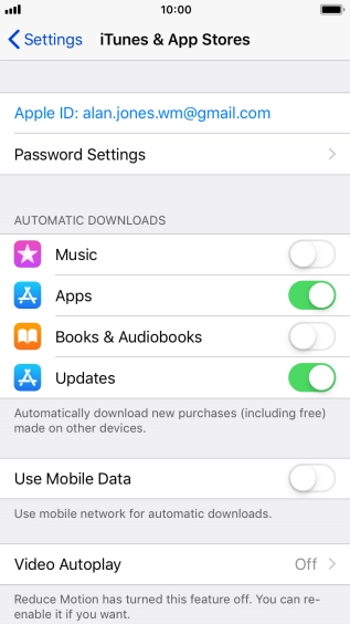 Press the indicator next to the required content type to turn the function on or off.