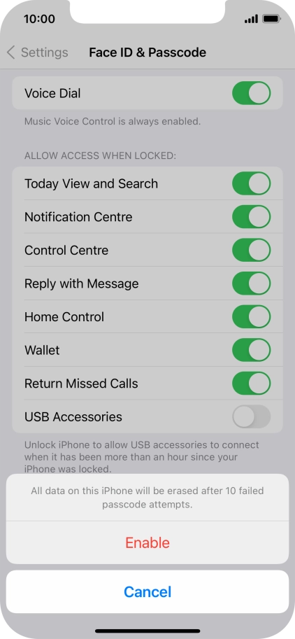 If you turn on the function, press Enable.