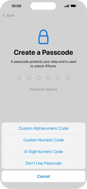 Follow the instructions on the screen to turn on use of phone lock code or press Don't Use Passcode.