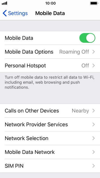 Press Mobile Data Options.
