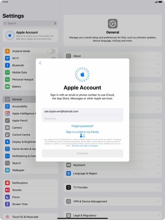 Press Password and key in the password for your Apple ID.