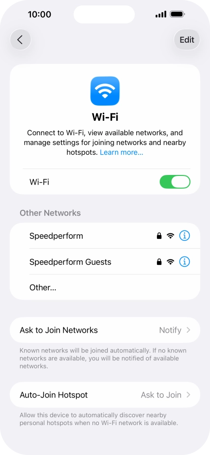 Press the required Wi-Fi network and key in the password for the Wi-Fi network.