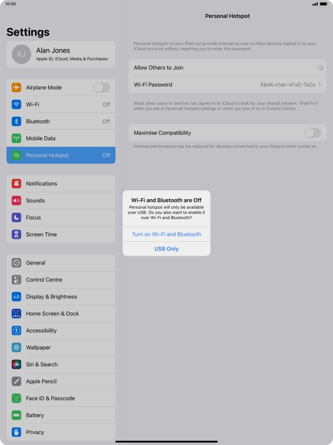 If Wi-Fi is turned off, press Turn on Wi-Fi and Bluetooth. If Wi-Fi is turned off, press Turn on Wi-Fi and Bluetooth.