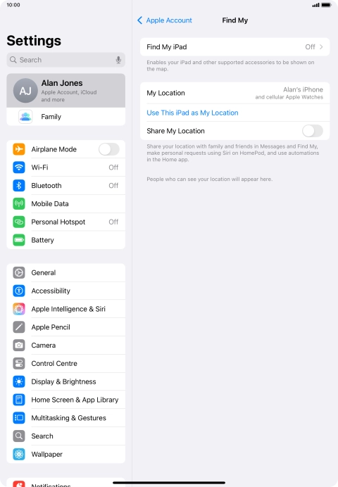 Press Find My iPad. Press Find My iPad.