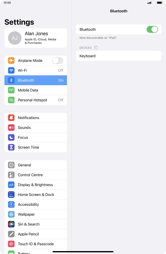 Press the required Bluetooth device and follow the instructions on the screen to pair the device with your tablet.
