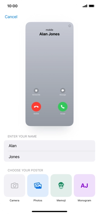Press the required category and follow the instructions on the screen to select and save the required picture to your Contact Poster.