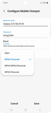 Press WPA3-Personal to password protect your Wi-Fi hotspot.