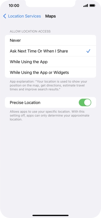 Press the required setting to turn the function on or off.