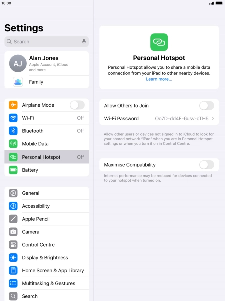 Press Wi-Fi Password and key in the required password.