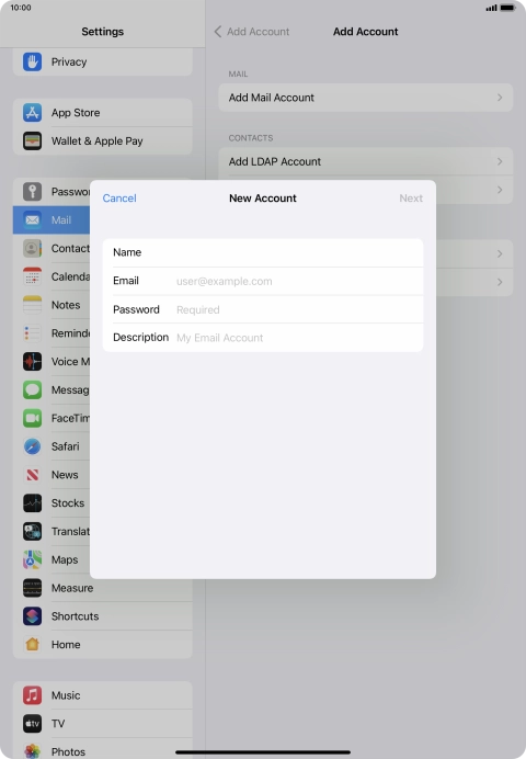 Press Email and key in your email address.