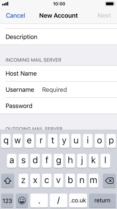 Press Username and key in the username for your email account.