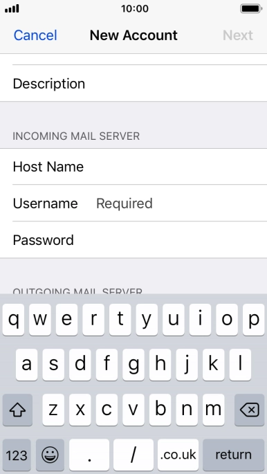 Press Username and key in the username for your email account.