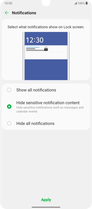 Press the required setting.