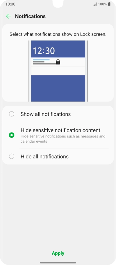 Press the required setting.